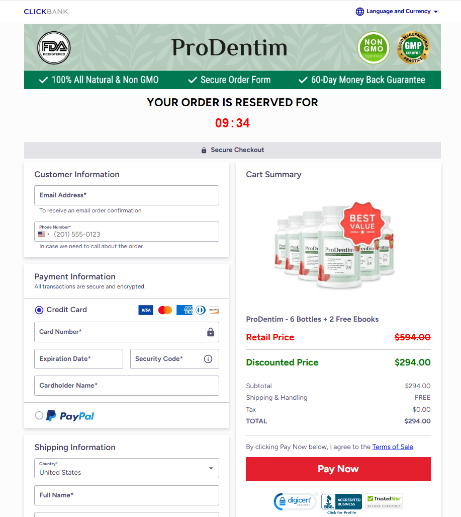 Prodentim checkout page